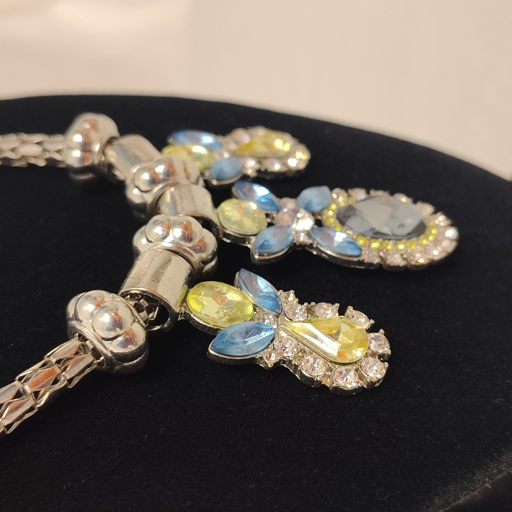 Silvertone And Multicolor Rhinestone Necklace - image 3